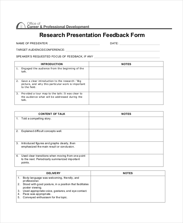 research presentation feedback form
