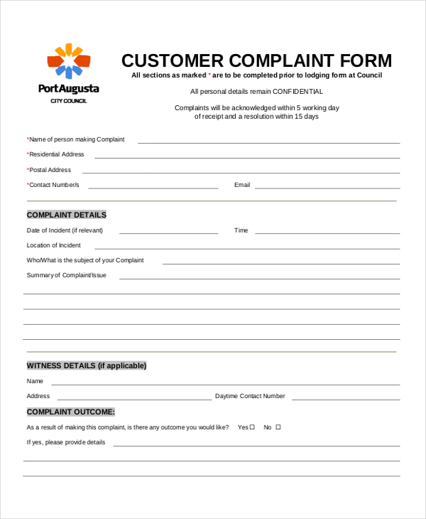 FREE 10 Sample Customer Complaint Forms In PDF MS Word Excel