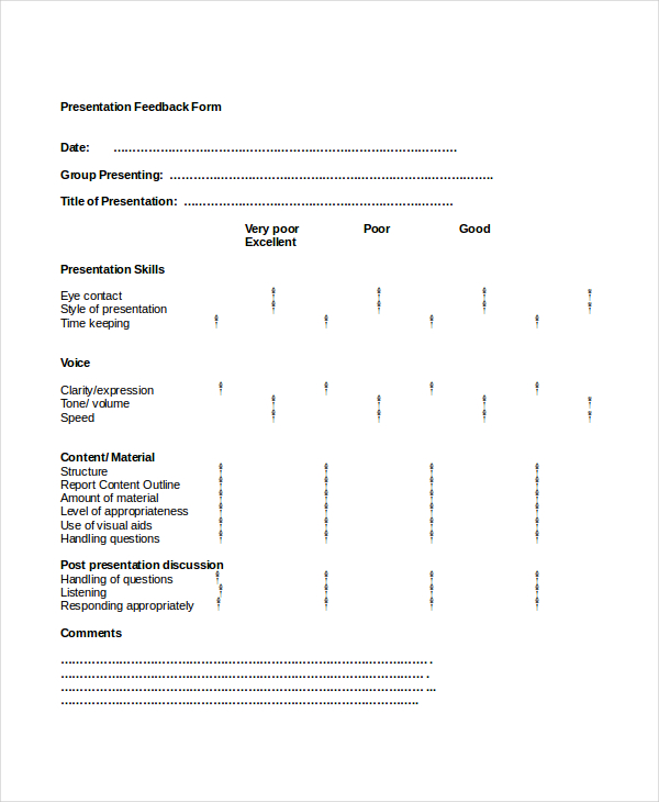 sample presentation feedback form