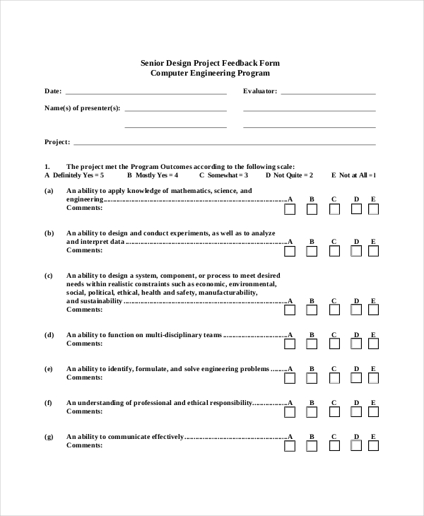 senior design project feedback form