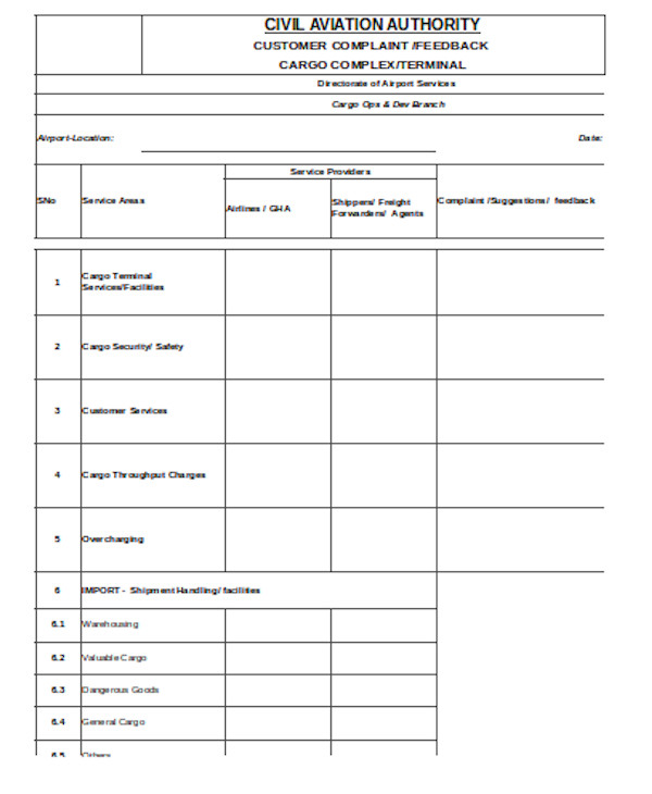 FREE 19+ Sample Service Feedback Forms in PDF Word Excel