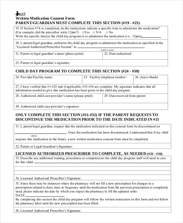 written medication consent form