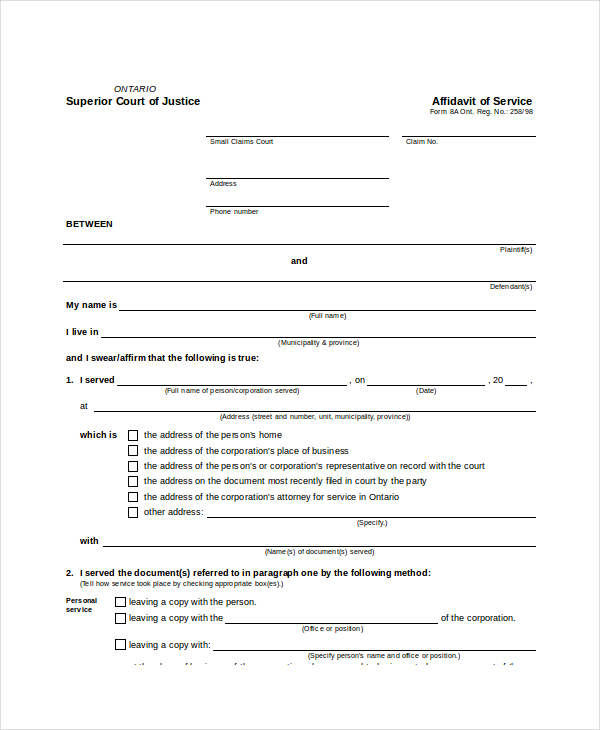 Affidavit Of Service Form Examples Format Pdf Examples Vrogue