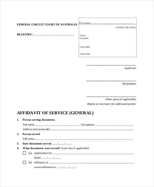 affidavit of service form federal