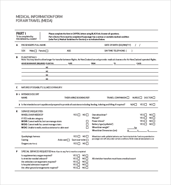air new zealand medical clearance form