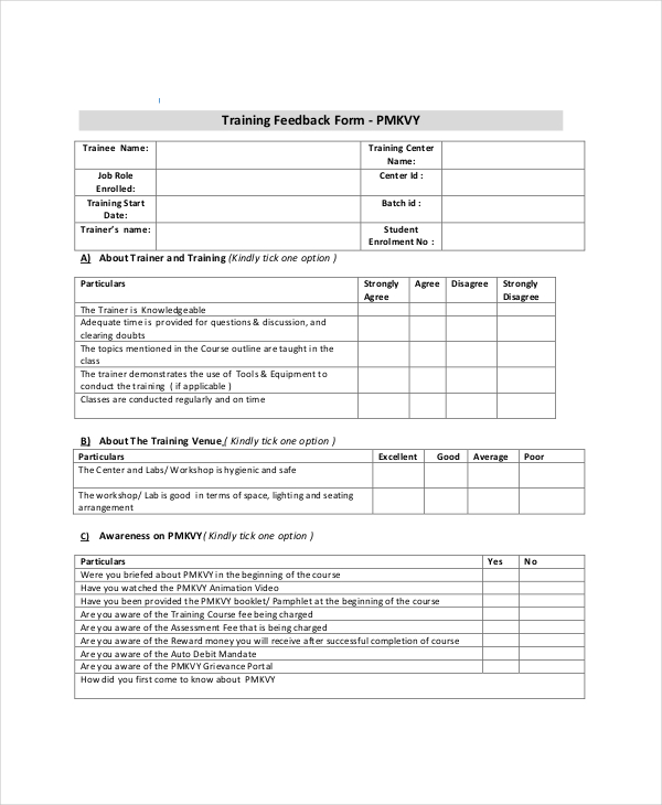bpo training feedback form