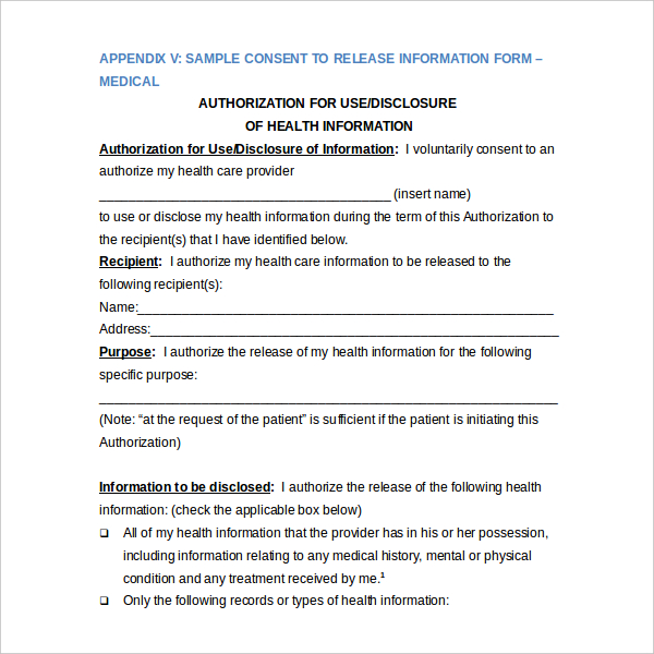 FREE 20 Sample Medical Release Forms