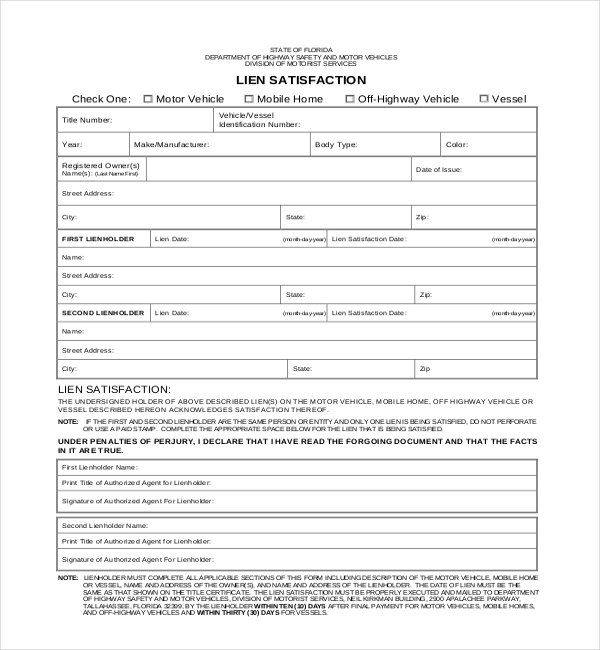 FREE 15+ Lien Release Form Samples, PDF, MS Word, Google Docs, Excel