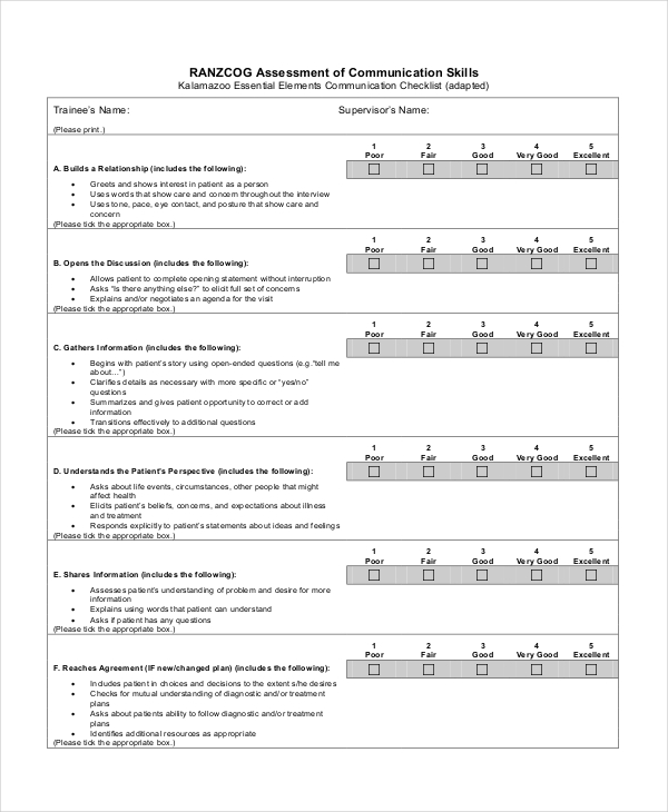 communication skills training feedback form