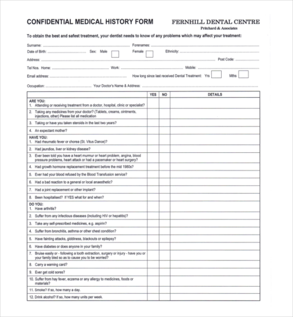 FREE 23 Sample Medical History Forms In PDF Word Excel