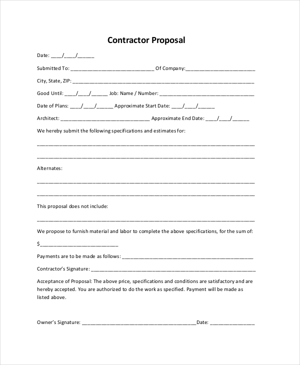 construction bid proposal form