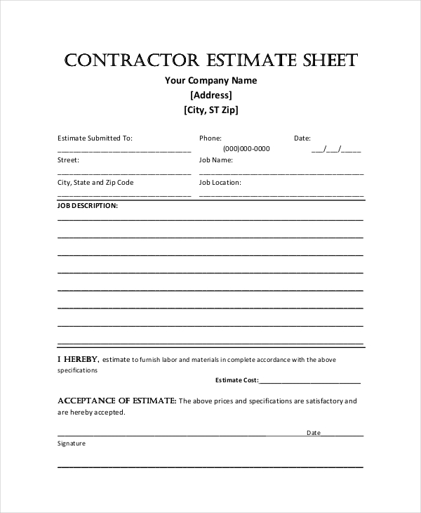 construction estimate proposal form