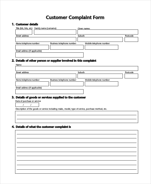 FREE 8 Sample Customer Plaint Forms In PDF