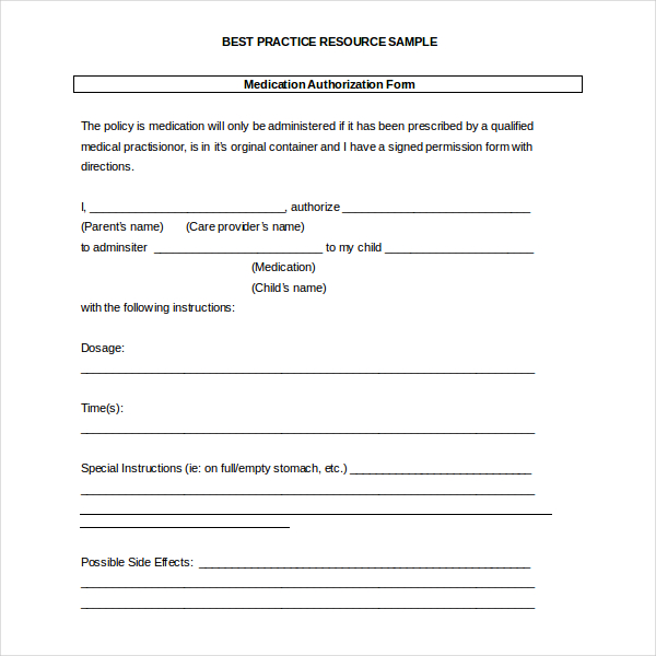 day care medical release form