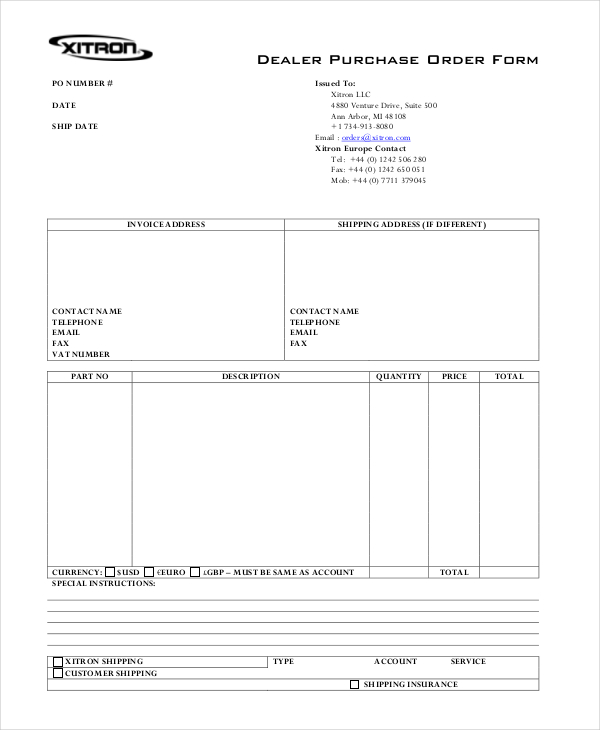 dealer purchase order form