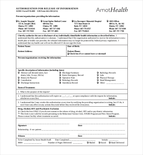 FREE 21+ Sample Medical Records Release Forms in PDF | Word | Excel