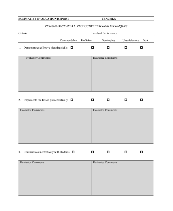 elementary school teacher feedback form