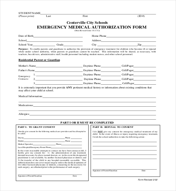 emergency medical authorization form