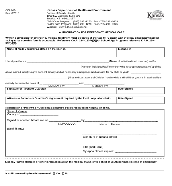 emergency medical release form