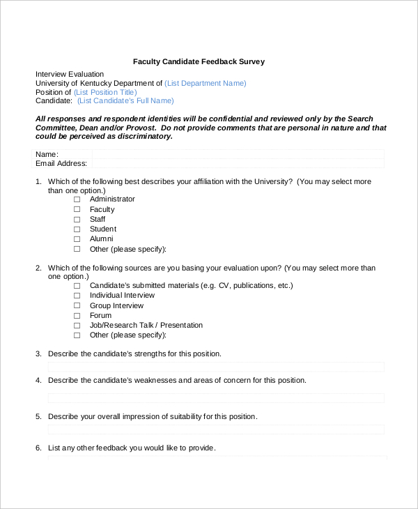 faculty interview feedback form