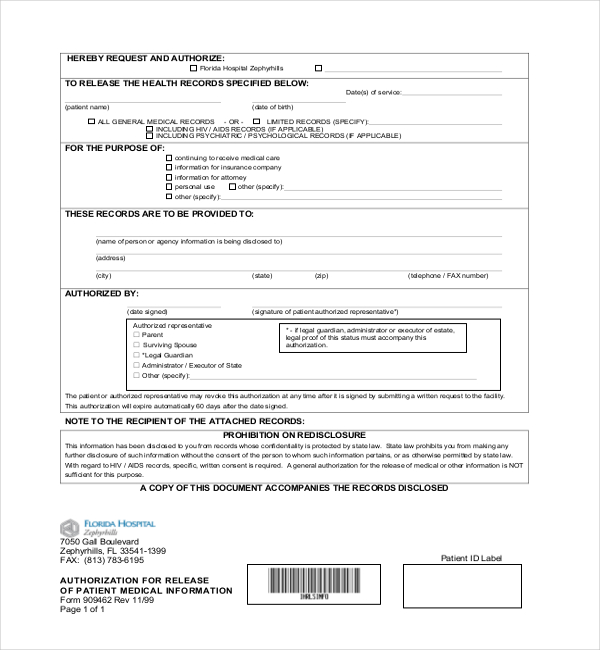 florida medical authorization form