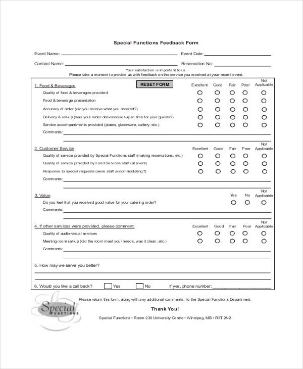 food service feedback form