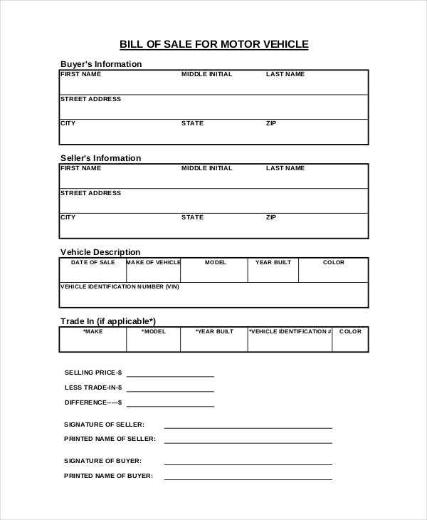 simple bill of sale form