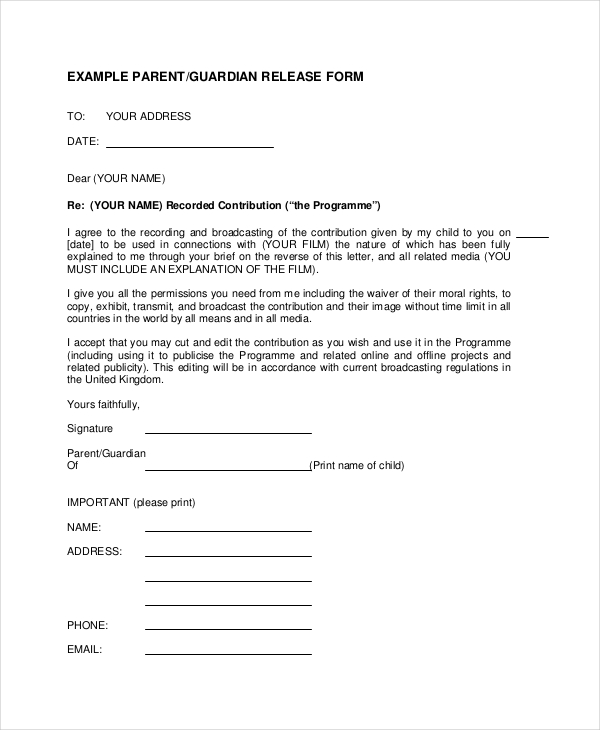 Filming Release Form Printable Printable Forms Free Online