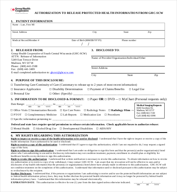 group health medical release form