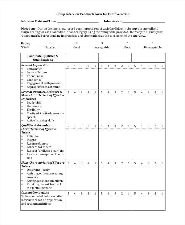 group interview feedback form