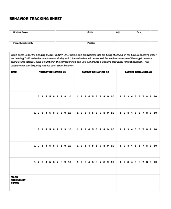 FREE 10 Sample Behavior Tracking Forms In PDF MS Word
