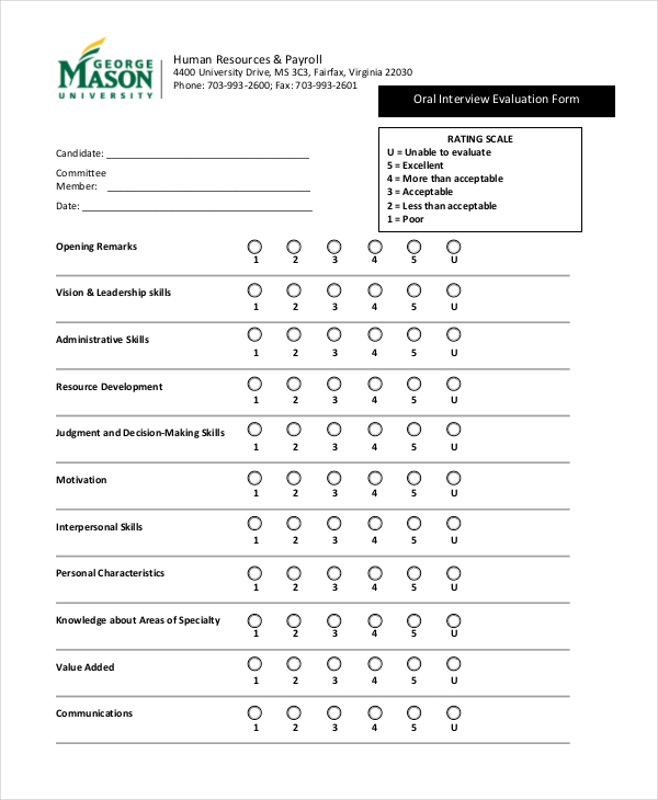 hr interview feedback form