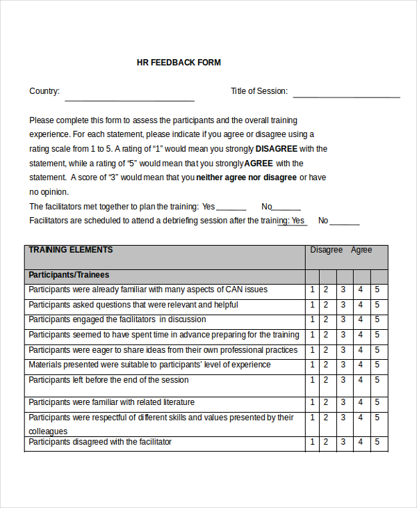 hr training feedback form