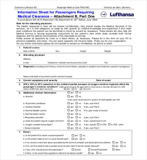 lufthansa medical clearance form