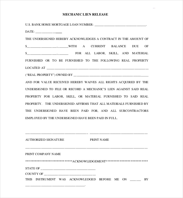 FREE 15+ Lien Release Form Samples, PDF, MS Word, Google Docs, Excel