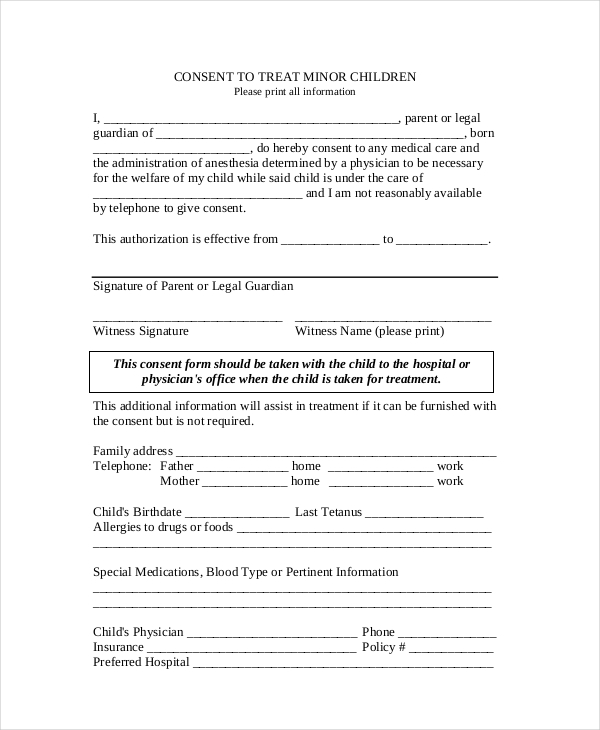 medical consent form for minor