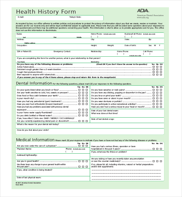FREE 23 Sample Medical History Forms In PDF Word Excel