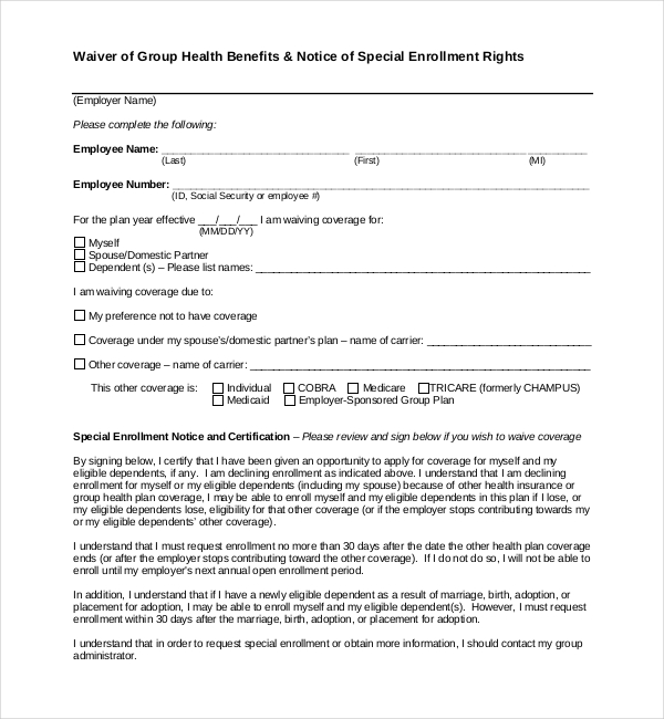 medical insurance waiver form11