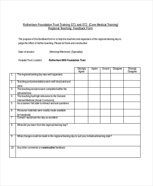 Free 17 Sample Training Feedback Forms In Pdf Ms Word Excel 4027