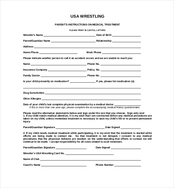 medical waiver form for kids