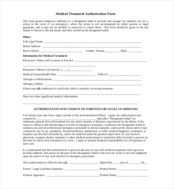 minor child medical consent form