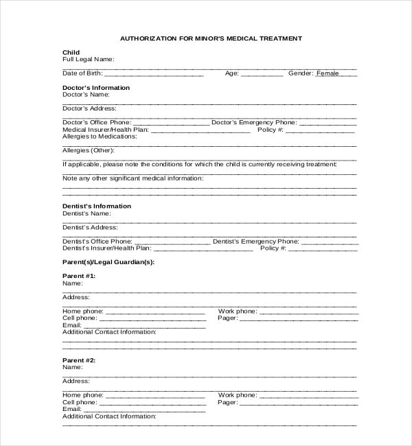 minor medical release form