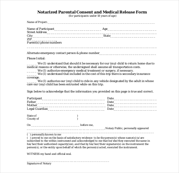 notarized child medical consent form