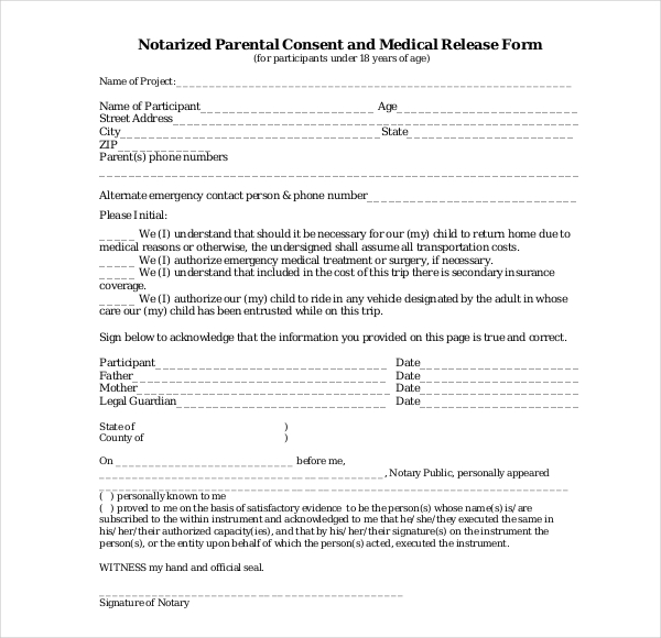 Child Medical Consent Form Template