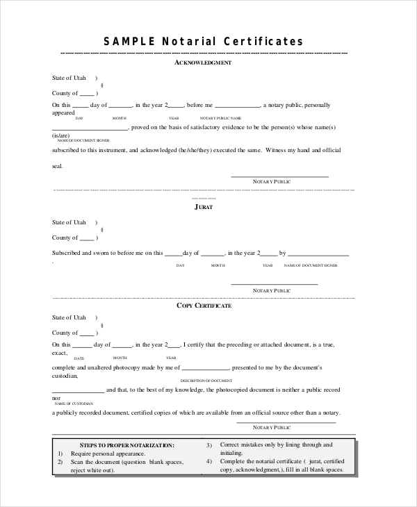 notary certificate of service form