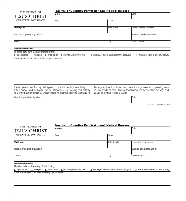 parent medical release form