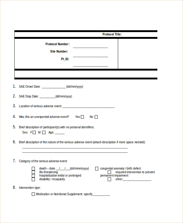 serious adverse event form