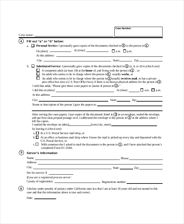 small claims certificate of service form