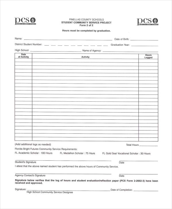 Community service form   florida atlantic university