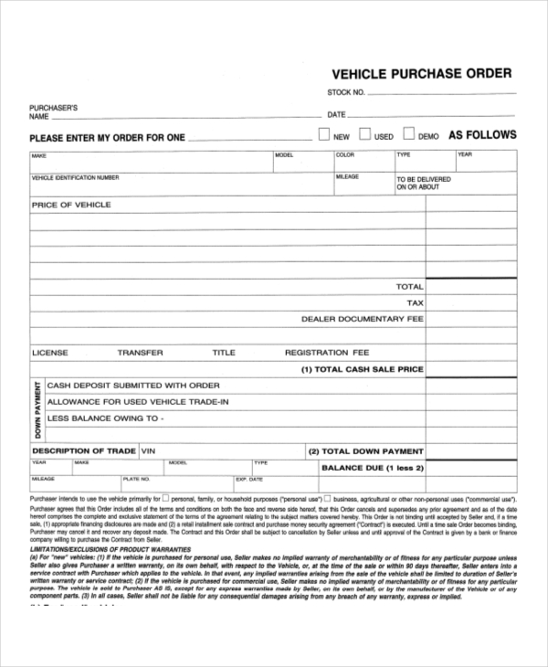 vehicle purchase order form